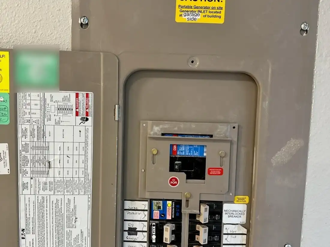 New main electrical panel with neatly labeled breakers in a new home, Stanwood